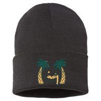 Lazy Sloth Vacation Palm Tree Sustainable Knit Beanie