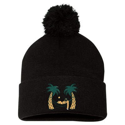 Lazy Sloth Vacation Palm Tree Pom Pom 12in Knit Beanie