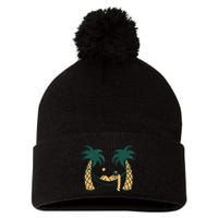 Lazy Sloth Vacation Palm Tree Pom Pom 12in Knit Beanie