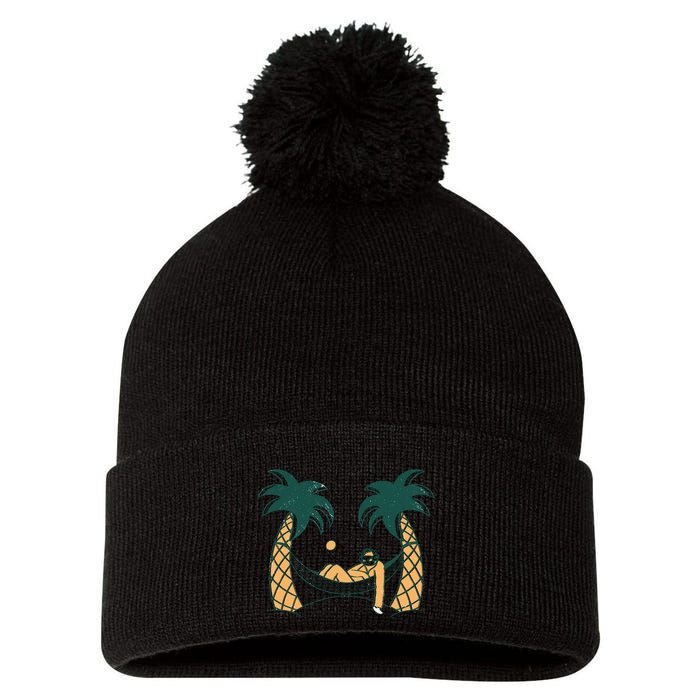 Lazy Sloth Vacation Palm Tree Pom Pom 12in Knit Beanie