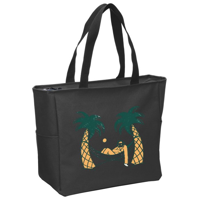 Lazy Sloth Vacation Palm Tree Zip Tote Bag