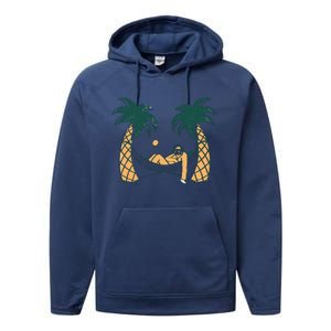 Lazy Sloth Vacation Palm Tree Performance Fleece Hoodie