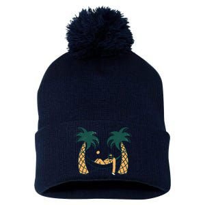 Lazy Sloth Vacation Palm Tree Pom Pom 12in Knit Beanie