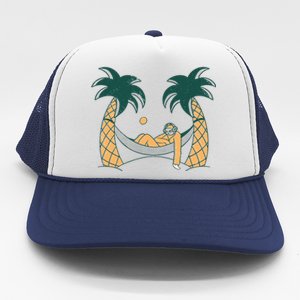 Lazy Sloth Vacation Palm Tree Trucker Hat