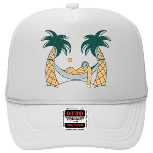 Lazy Sloth Vacation Palm Tree High Crown Mesh Back Trucker Hat