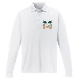 Lazy Sloth Vacation Palm Tree Performance Long Sleeve Polo