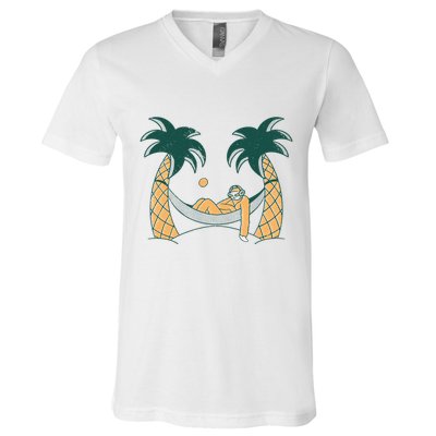 Lazy Sloth Vacation Palm Tree V-Neck T-Shirt
