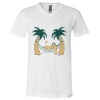 Lazy Sloth Vacation Palm Tree V-Neck T-Shirt