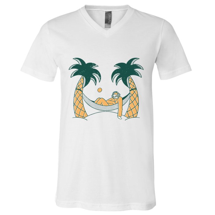 Lazy Sloth Vacation Palm Tree V-Neck T-Shirt