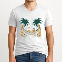Lazy Sloth Vacation Palm Tree V-Neck T-Shirt