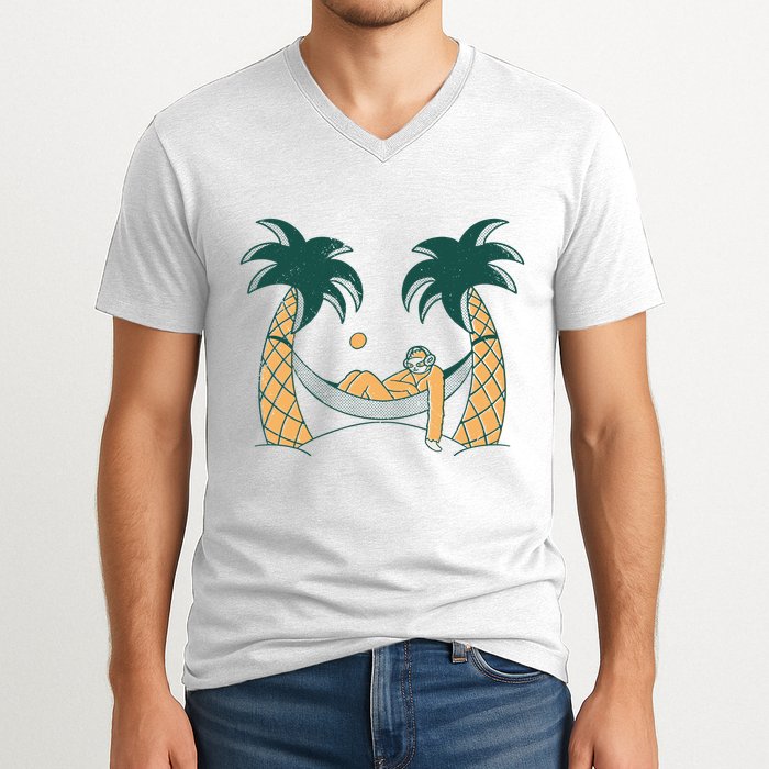 Lazy Sloth Vacation Palm Tree V-Neck T-Shirt