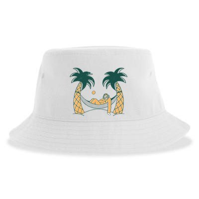 Lazy Sloth Vacation Palm Tree Sustainable Bucket Hat