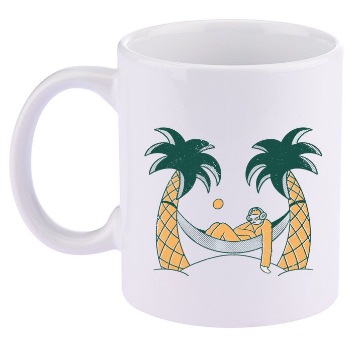Lazy Sloth Vacation Palm Tree 11oz C Handle Ceramic Mug