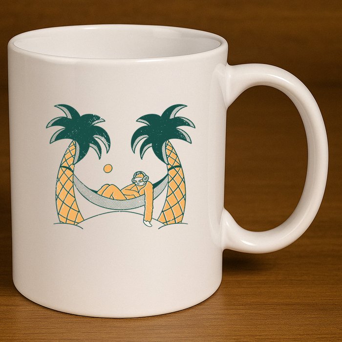 Lazy Sloth Vacation Palm Tree 11oz C Handle Ceramic Mug