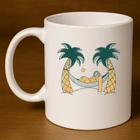 Lazy Sloth Vacation Palm Tree 11oz C Handle Ceramic Mug