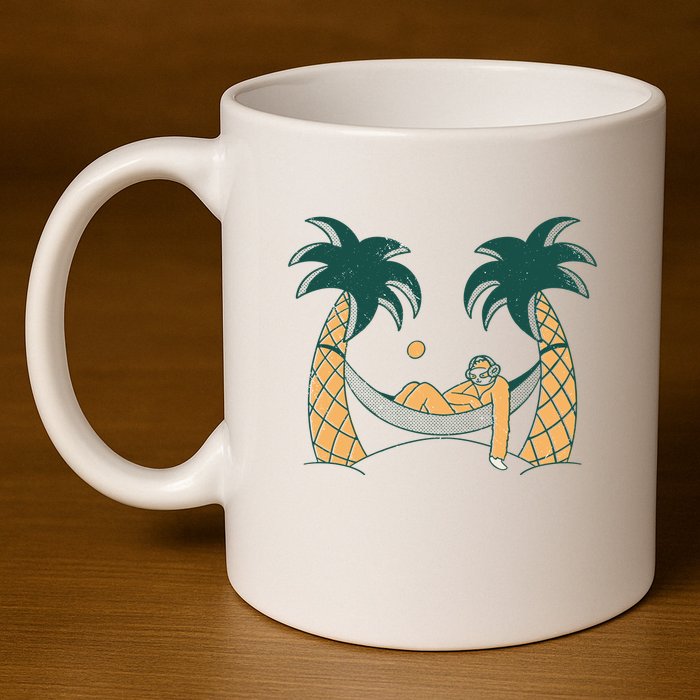 Lazy Sloth Vacation Palm Tree 11oz C Handle Ceramic Mug