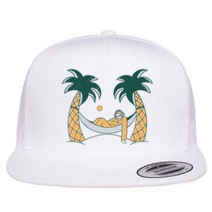 Lazy Sloth Vacation Palm Tree Flat Bill Trucker Hat