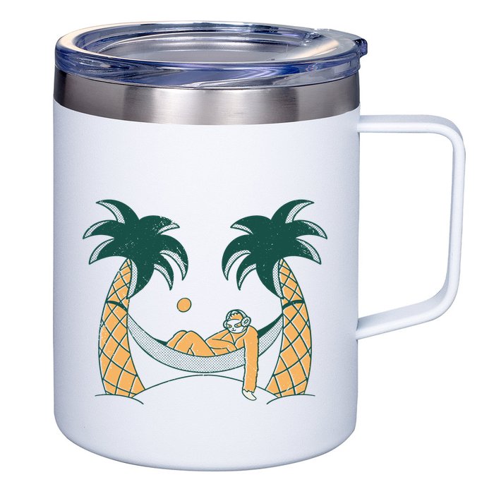 Lazy Sloth Vacation Palm Tree 12oz Stainless Steel Coffee Mug