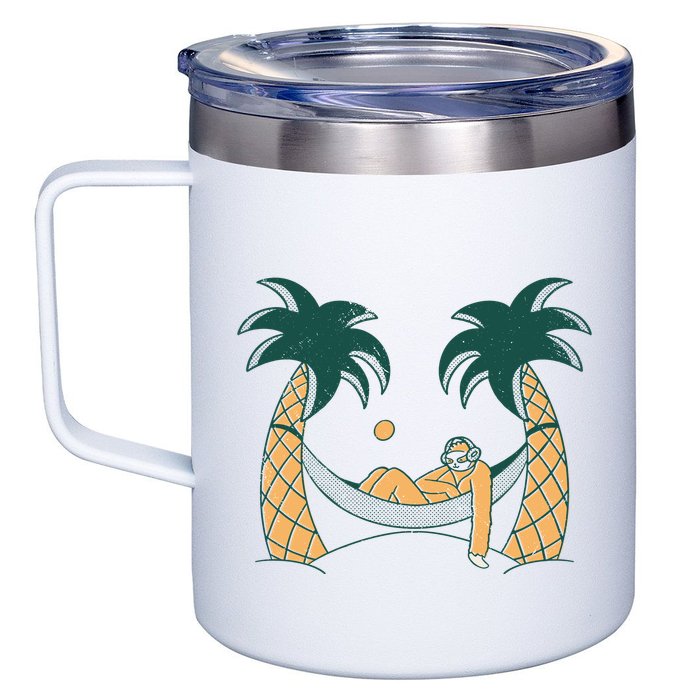 Lazy Sloth Vacation Palm Tree 12oz Stainless Steel Coffee Mug