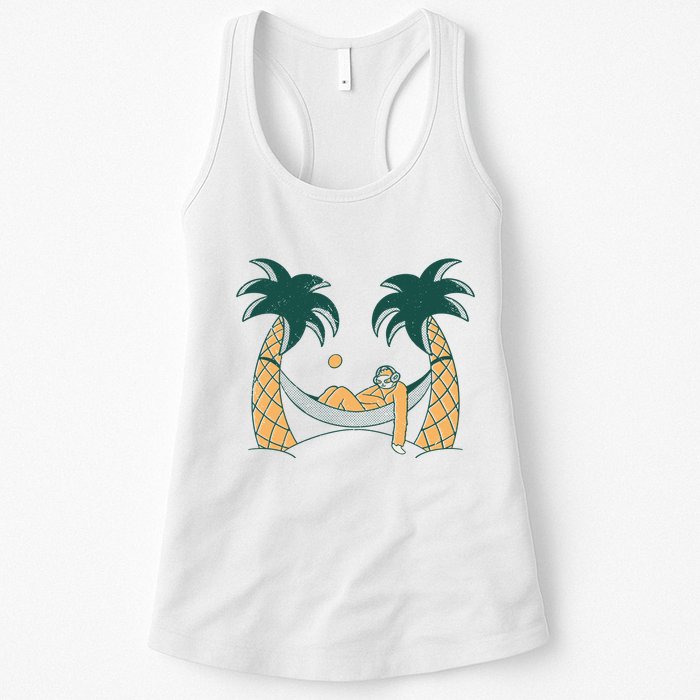 Lazy Sloth Vacation Palm Tree Womens Tank Top
