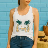 Lazy Sloth Vacation Palm Tree Womens Tank Top