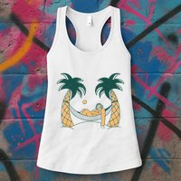 Lazy Sloth Vacation Palm Tree Womens Tank Top