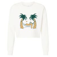 Lazy Sloth Vacation Palm Tree Cropped Pullover Crew