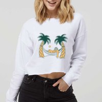 Lazy Sloth Vacation Palm Tree Cropped Pullover Crew