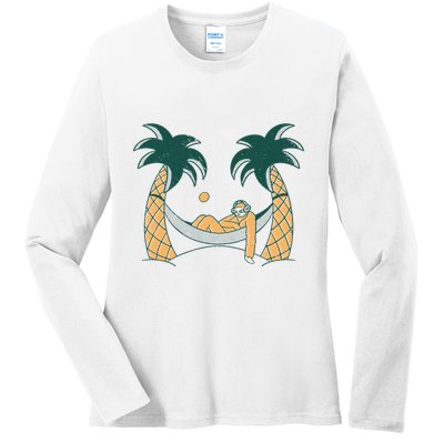Lazy Sloth Vacation Palm Tree Ladies Long Sleeve Shirt