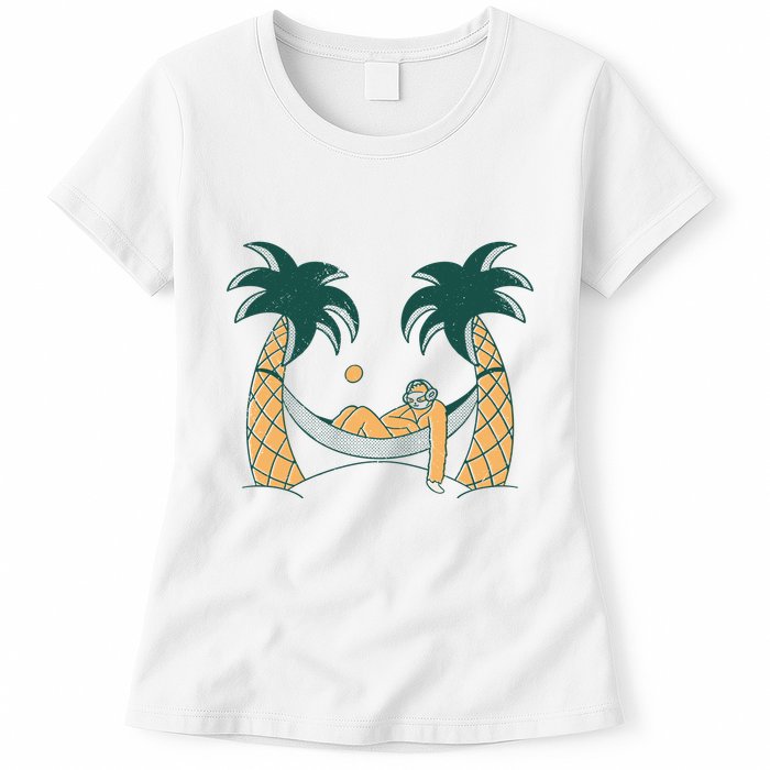 Lazy Sloth Vacation Palm Tree Womens T-Shirt