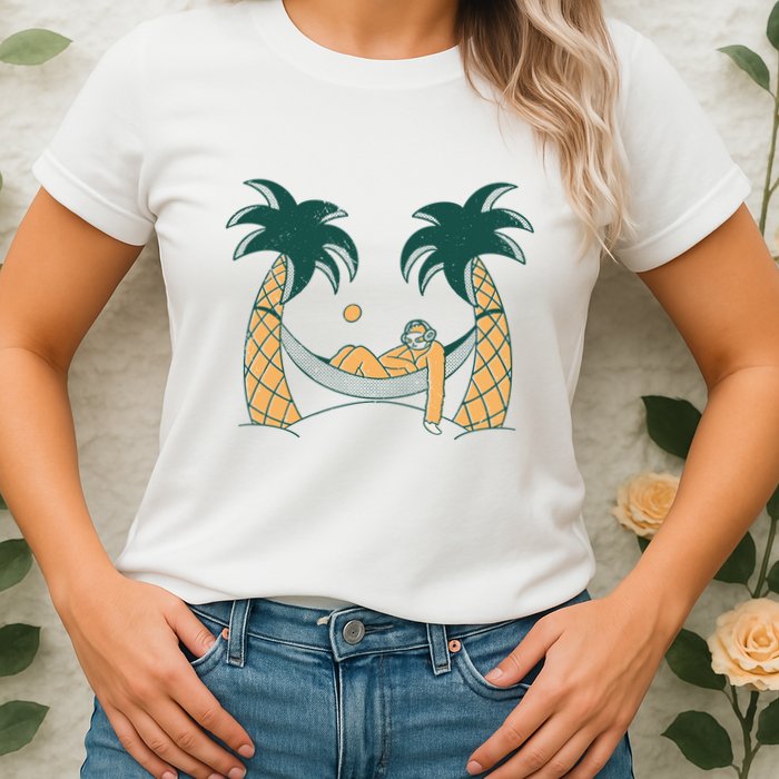 Lazy Sloth Vacation Palm Tree Womens T-Shirt