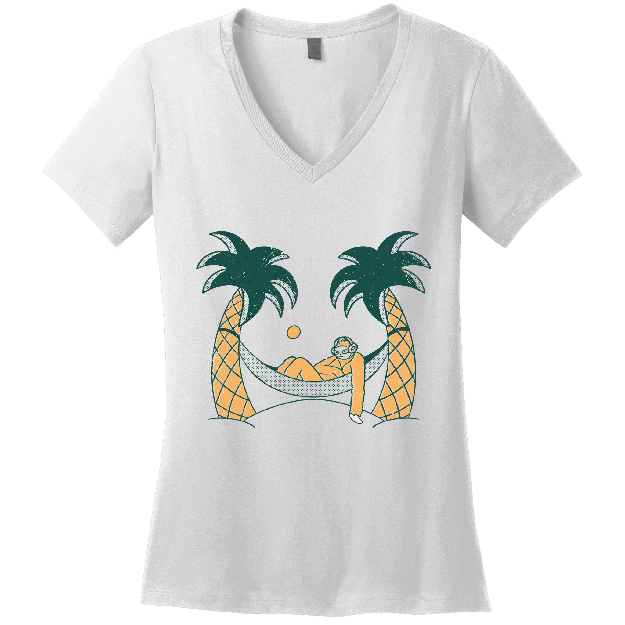 Lazy Sloth Vacation Palm Tree Women's V-Neck T-Shirt