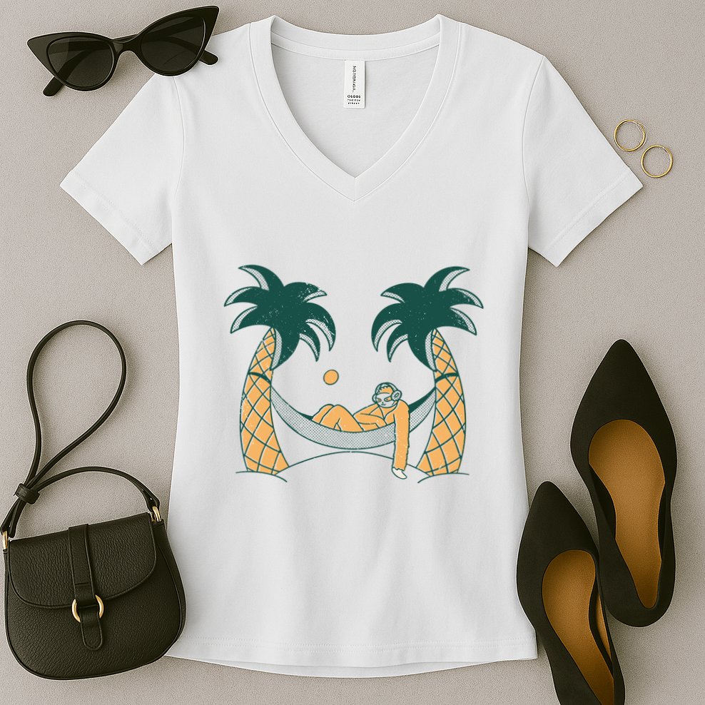 Lazy Sloth Vacation Palm Tree Women's V-Neck T-Shirt