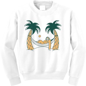 Lazy Sloth Vacation Palm Tree Kids Sweatshirt