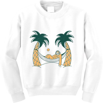 Lazy Sloth Vacation Palm Tree Kids Sweatshirt