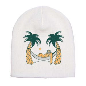 Lazy Sloth Vacation Palm Tree Short Acrylic Beanie