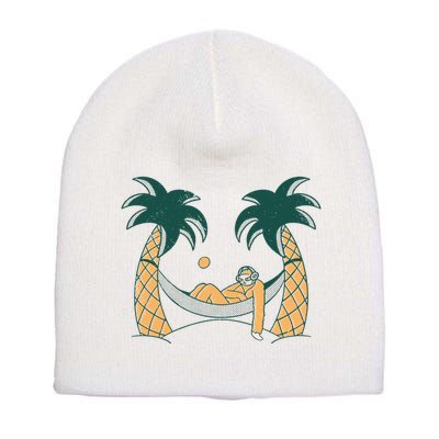Lazy Sloth Vacation Palm Tree Short Acrylic Beanie