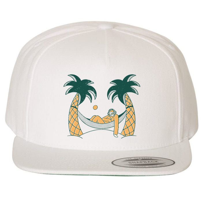 Lazy Sloth Vacation Palm Tree Wool Snapback Cap