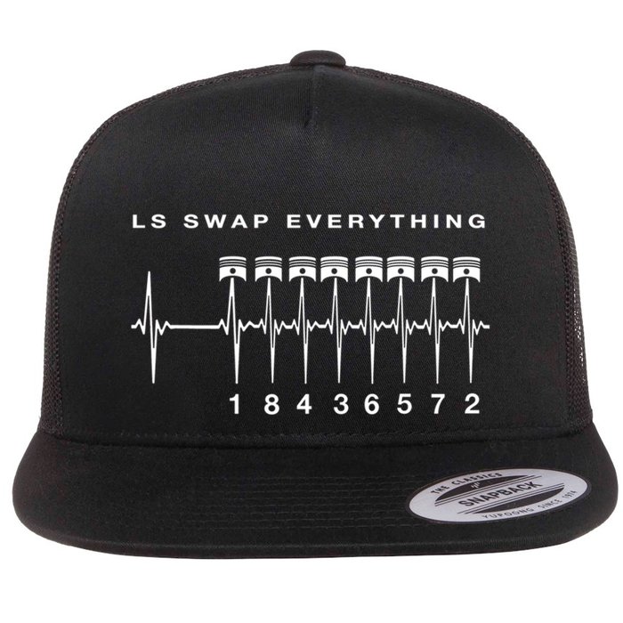 Ls Swap V8 Everything Car Enthusiast Mechanic Trucks Heartbe Funny Gift Flat Bill Trucker Hat