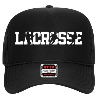 Lacrosse Stick Vintage Retro Gift High Crown Mesh Back Trucker Hat