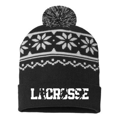 Lacrosse Stick Vintage Retro Gift USA-Made Snowflake Beanie