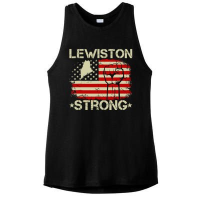 Lewiston Strong Vintage Usa Flag Ladies PosiCharge Tri-Blend Wicking Tank