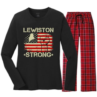 Lewiston Strong Vintage Usa Flag Women's Long Sleeve Flannel Pajama Set 