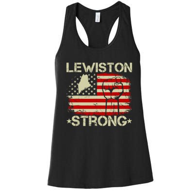 Lewiston Strong Vintage Usa Flag Women's Racerback Tank