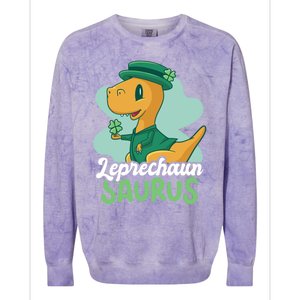 Leprechaun Saurus With A Dinosaur For St Patrick's Day Gift Colorblast Crewneck Sweatshirt