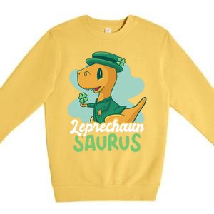 Leprechaun Saurus With A Dinosaur For St Patrick's Day Gift Premium Crewneck Sweatshirt