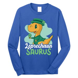 Leprechaun Saurus With A Dinosaur For St Patrick's Day Gift Long Sleeve Shirt