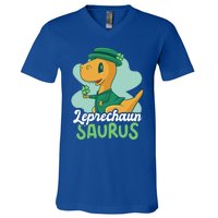 Leprechaun Saurus With A Dinosaur For St Patrick's Day Gift V-Neck T-Shirt