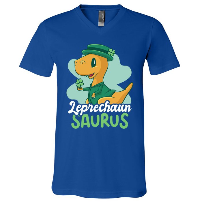 Leprechaun Saurus With A Dinosaur For St Patrick's Day Gift V-Neck T-Shirt