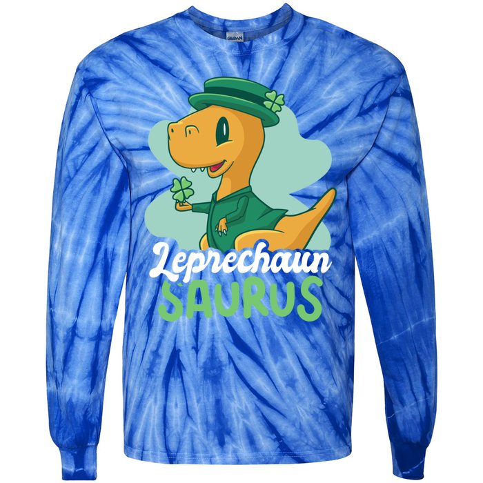 Leprechaun Saurus With A Dinosaur For St Patrick's Day Gift Tie-Dye Long Sleeve Shirt